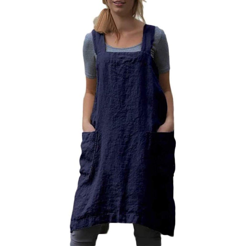 VLZUFE Cotton Linen Apron for women Cross Back Apron Pinafore Dress for Baking Cooking Gardening Work - Image 1